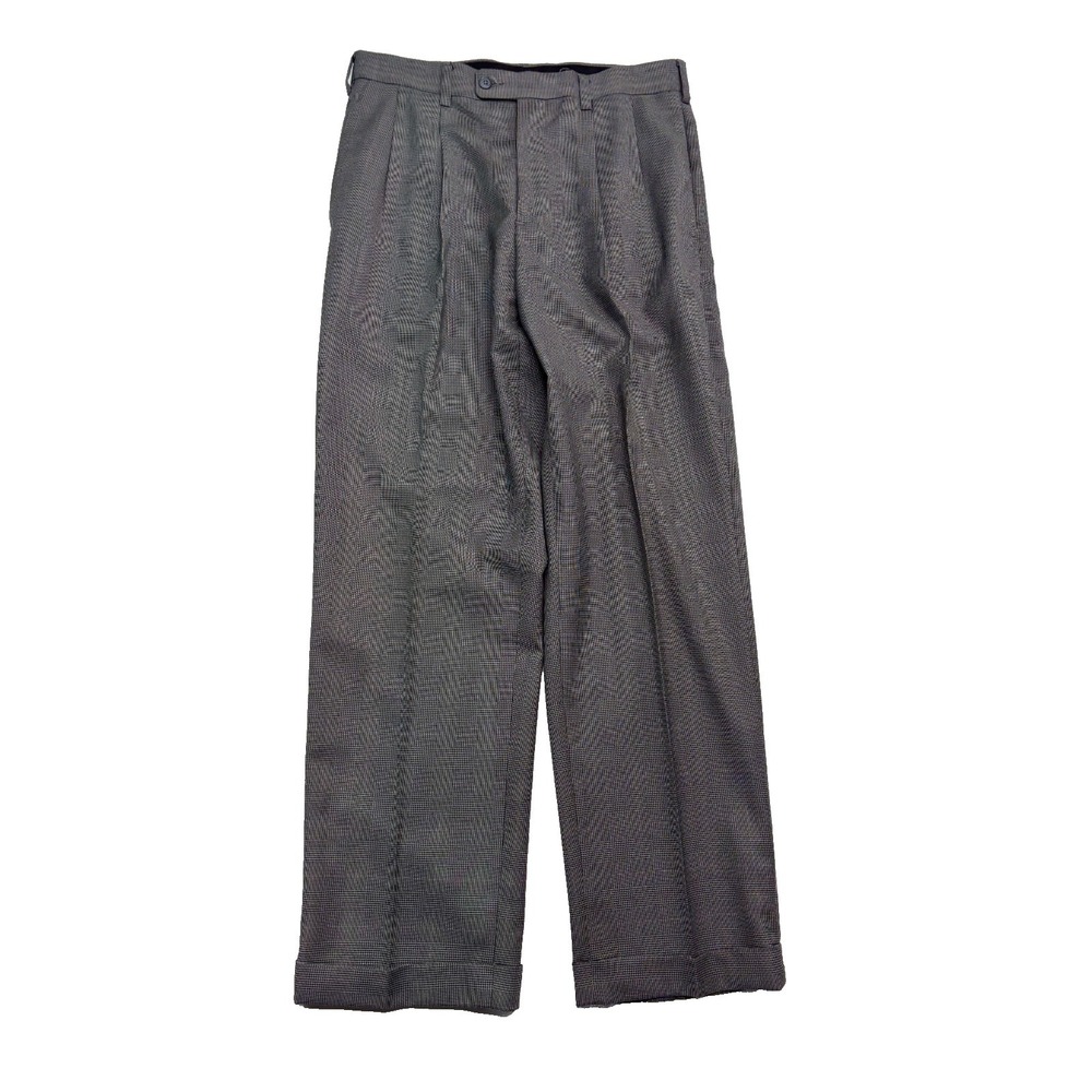 vtg Y2K Perry Ellis 33x32 Gray Glen Plaid Dress Suit Pants Trousers Pleated Cuff